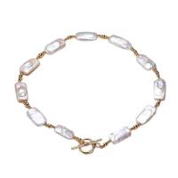Freshwater Pearl Brass Chain Necklace, Pérolas de água doce, with cobre, Banhado a ouro 14K, Natural & joias de moda & para mulher, dois diferentes cores, vendido para 37 cm Strand