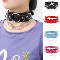 Fashion Choker Necklace PU Leather with aluminum chain & 304 Stainless Steel & Zinc Alloy polished fashion jewelry & Unisex Length 43 cm Sold By PC