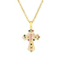 Cubic Zircon Micro Pave Brass Necklace, with 304 Stainless Steel Chain, Cross, 18K gold plated, fashion jewelry & micro pave cubic zirconia & for woman, more colors for choice, 27x19mm, Length:45 cm, Sold By PC