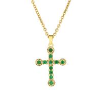 Cubic Zircon Micro Pave Brass Necklace with 304 Stainless Steel Chain Cross 18K gold plated fashion jewelry & micro pave cubic zirconia & for woman Length 445 cm Sold By PC
