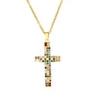 Cubic Zircon Micro Pave Brass Necklace, with 304 Stainless Steel Chain, Cross, 18K gold plated, fashion jewelry & micro pave cubic zirconia & for woman, more colors for choice, 37x20mm, Length:45 cm, Sold By PC