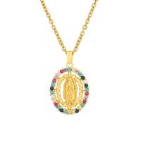 Cubic Zircon Micro Pave Brass Necklace, with 304 Stainless Steel Chain, 18K gold plated, fashion jewelry & micro pave cubic zirconia & for woman, more colors for choice, 24x18mm, Length:45 cm, Sold By PC