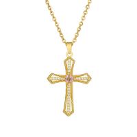 Cubic Zircon Micro Pave Brass Necklace, with 304 Stainless Steel Chain, Cross, 18K gold plated, fashion jewelry & micro pave cubic zirconia & for woman, more colors for choice, 33x22mm, Length:45 cm, Sold By PC