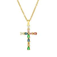Cubic Zircon Micro Pave Brass Necklace, with 304 Stainless Steel Chain, Cross, 18K gold plated, fashion jewelry & micro pave cubic zirconia & for woman, more colors for choice, 34x21mm, Length:45 cm, Sold By PC