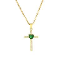 Cubic Zircon Micro Pave Brass Necklace, with 304 Stainless Steel Chain, Cross, 18K gold plated, fashion jewelry & micro pave cubic zirconia & for woman, more colors for choice, 27x16mm, Length:45 cm, Sold By PC