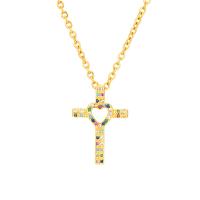 Cubic Zircon Micro Pave Brass Necklace, with 304 Stainless Steel Chain, Cross, 18K gold plated, fashion jewelry & micro pave cubic zirconia & for woman, more colors for choice, 22x16mm, Length:45 cm, Sold By PC