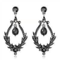 Zinc Alloy Drop Earring with Rhinestone antique silver color plated fashion jewelry & for woman & hollow 54mm Sold By Pair