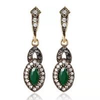 Zinc Alloy Drop Earring antique gold color plated fashion jewelry & for woman & with rhinestone white 48mm Sold By Pair