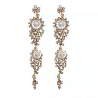 Zinc Alloy Drop Earring with Plastic Pearl gold color plated fashion jewelry & high quality plated & for woman & with rhinestone gold 95mm Sold By Pair