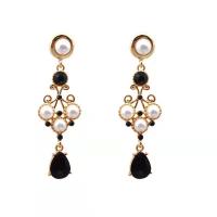 Zinc Alloy Drop Earring with Plastic Pearl Teardrop gold color plated fashion jewelry & high quality plated & for woman & with rhinestone white and black 68mm Sold By Pair
