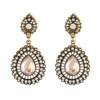 Zinc Alloy Drop Earring with Rhinestone Teardrop antique gold color plated fashion jewelry & for woman 63mm Sold By Pair