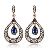 Tibetan Style Drop Earring, with Resin, Teardrop, antique gold color plated, fashion jewelry & for woman, 50mm, Sold By Pair