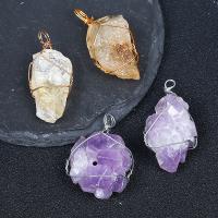 Quartz Gemstone Pendants, with Brass, irregular, plated, Unisex, more colors for choice, 25x12x33mm, Sold By PC