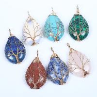 Gemstone Pendants Jewelry Natural Stone with Brass Tree gold color plated & Unisex Sold By PC