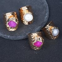 Agate Finger Ring Ice Quartz Agate with Brass gold color plated druzy style & Unisex 30mm Inner Approx 21mm Sold By PC