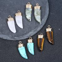Gemstone Pendants Jewelry Natural Stone with Brass Wolf Tooth gold color plated Unisex Sold By PC