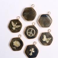 Gemstone Pendants Jewelry Labradorite with Brass Hexagon gold color plated Unisex Sold By PC