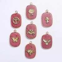 Gemstone Pendants Jewelry Rhodonite with Brass Rectangle gold color plated Unisex Sold By PC