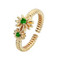 Cubic Zirconia Micro Pave Brass Ring Flower gold color plated Adjustable & micro pave cubic zirconia & for woman nickel lead & cadmium free 8.50mm Inner Approx 22mm Sold By PC