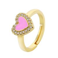 Cubic Zirconia Micro Pave Brass Ring, with Cubic Zirconia, Heart, gold color plated, Adjustable & for woman & enamel, more colors for choice, nickel, lead & cadmium free, 11x10.50mm, Inner Diameter:Approx 22mm, Sold By PC