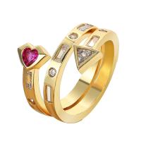 Cubic Zirconia Micro Pave Brass Ring Heart gold color plated Adjustable & micro pave cubic zirconia & for woman nickel lead & cadmium free 17mm Inner Approx 18mm Sold By PC