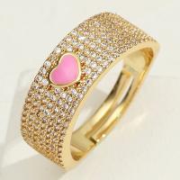 Cubic Zirconia Micro Pave Brass Ring Heart gold color plated Adjustable & micro pave cubic zirconia & for woman & enamel nickel lead & cadmium free 8mm Inner Approx 18mm Sold By PC
