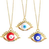 Evil Eye Jewelry Necklace, Brass, with 5cm extender chain, gold color plated, micro pave cubic zirconia & for woman & enamel, more colors for choice, nickel, lead & cadmium free, 23x16mm, Length:Approx 45 cm, Sold By PC