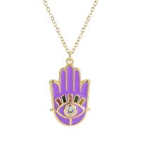 Evil Eye Jewelry Necklace Brass with 5cm extender chain Hand gold color plated micro pave cubic zirconia & for woman & enamel nickel lead & cadmium free Length Approx 45 cm Sold By PC