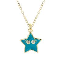 Cubic Zircon Micro Pave Brass Necklace with 5cm extender chain Star gold color plated micro pave cubic zirconia & for woman & enamel nickel lead & cadmium free Length Approx 45 cm Sold By PC