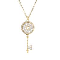 Cubic Zircon Micro Pave Brass Necklace with 5cm extender chain Key plated micro pave cubic zirconia & for woman nickel lead & cadmium free Length Approx 45 cm Sold By PC