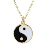 Brass Necklace, with 5cm extender chain, Flat Round, gold color plated, for woman & enamel, more colors for choice, nickel, lead & cadmium free, 16x22mm, Length:Approx 45 cm, Sold By PC
