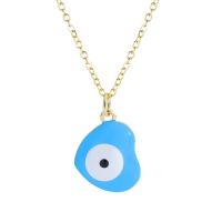 Evil Eye Jewelry Necklace, Brass, with 5cm extender chain, Heart, gold color plated, for woman & enamel, more colors for choice, nickel, lead & cadmium free, 14x22mm, Length:Approx 45 cm, Sold By PC