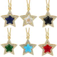 Cubic Zircon Micro Pave Brass Necklace with 5cm extender chain Star gold color plated micro pave cubic zirconia & for woman nickel lead & cadmium free Length Approx 45 cm Sold By PC