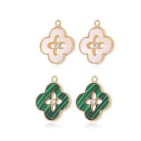 Cubic Zirconia Micro Pave Brass Pendant, with Cubic Zirconia & Malachite & White Shell, Four Leaf Clover, 14K gold plated, different materials for choice & Unisex & hollow, more colors for choice, nickel, lead & cadmium free, 15x17mm, Sold By PC