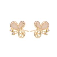 Brass Earring Stud Component with Resin Butterfly 14K gold plated DIY & micro pave cubic zirconia nickel lead & cadmium free Sold By Pair