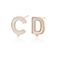 Brass Earring Stud Component, with White Shell, 14K gold plated, DIY, white, nickel, lead & cadmium free, 15x18mm, Sold By Pair