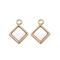 Natural White Shell Pendants, Brass, with White Shell, Rhombus, 14K gold plated, Unisex, white, nickel, lead & cadmium free, 8x10mm, Sold By PC