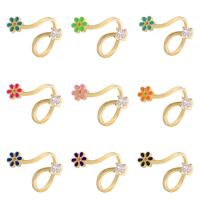Cubic Zirconia Micro Pave Brass Ring Flower gold color plated Adjustable & micro pave cubic zirconia & for woman & enamel nickel lead & cadmium free 29mm Inner Approx 21mm Sold By PC