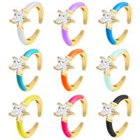 Cubic Zirconia Micro Pave Brass Ring, Star, gold color plated, Adjustable & Unisex & micro pave cubic zirconia & enamel, more colors for choice, nickel, lead & cadmium free, 10mm, Inner Diameter:Approx 23mm, Sold By PC
