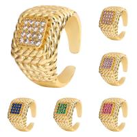 Cubic Zirconia Micro Pave Brass Ring Square gold color plated Adjustable & micro pave cubic zirconia & for woman nickel lead & cadmium free 14mm Inner Approx 23mm Sold By PC