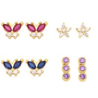 Cubic Zirconia Micro Pave Brass Earring, 18K gold plated, different styles for choice & micro pave cubic zirconia & for woman, more colors for choice, nickel, lead & cadmium free, 8x6mm, Sold By Pair
