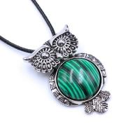 Gemstone Pendants Jewelry with Zinc Alloy Owl silver color plated fashion jewelry Sold By PC