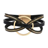 PU Leather Cord Bracelets with Zinc Alloy gold color plated multilayer & with magnetic & for woman Length 7.68 Inch Sold By PC
