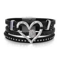 PU Leather Cord Bracelets with Zinc Alloy silver color plated multilayer & with magnetic & for woman & with rhinestone Length 7.28 Inch Sold By PC