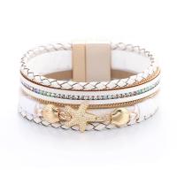 PU Leather Cord Bracelets, with Tibetan Style, gold color plated, multilayer & with magnetic & for woman & with rhinestone, white, Length:7.56 Inch, Sold By PC