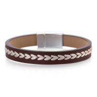 PU Leather Cord Bracelets with Zinc Alloy silver color plated Bohemian style & with magnetic & for man Length 8.07 Inch Sold By PC
