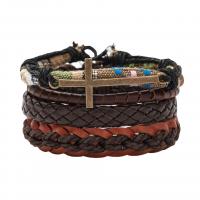 Wrap Bracelet PU Leather with Zinc Alloy antique bronze color plated 4 pieces & Unisex & adjustable brown Length 7.1 Inch Sold By Set