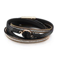 PU Leather Cord Bracelets, with Ice Quartz Agate & Tibetan Style, gold color plated, multilayer & with magnetic & for woman, more colors for choice, Length:15.15 Inch, Sold By PC