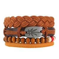 Wrap Bracelet, PU Leather, with Wood & Tibetan Style, gun black plated, 4 pieces & Unisex, Length:7.1 Inch, 4PCs/Set, Sold By Set