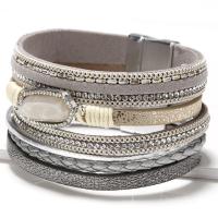 PU Leather Cord Bracelets with Zinc Alloy silver color plated multilayer & with magnetic & for woman & with rhinestone Length 7.87 Inch Sold By PC